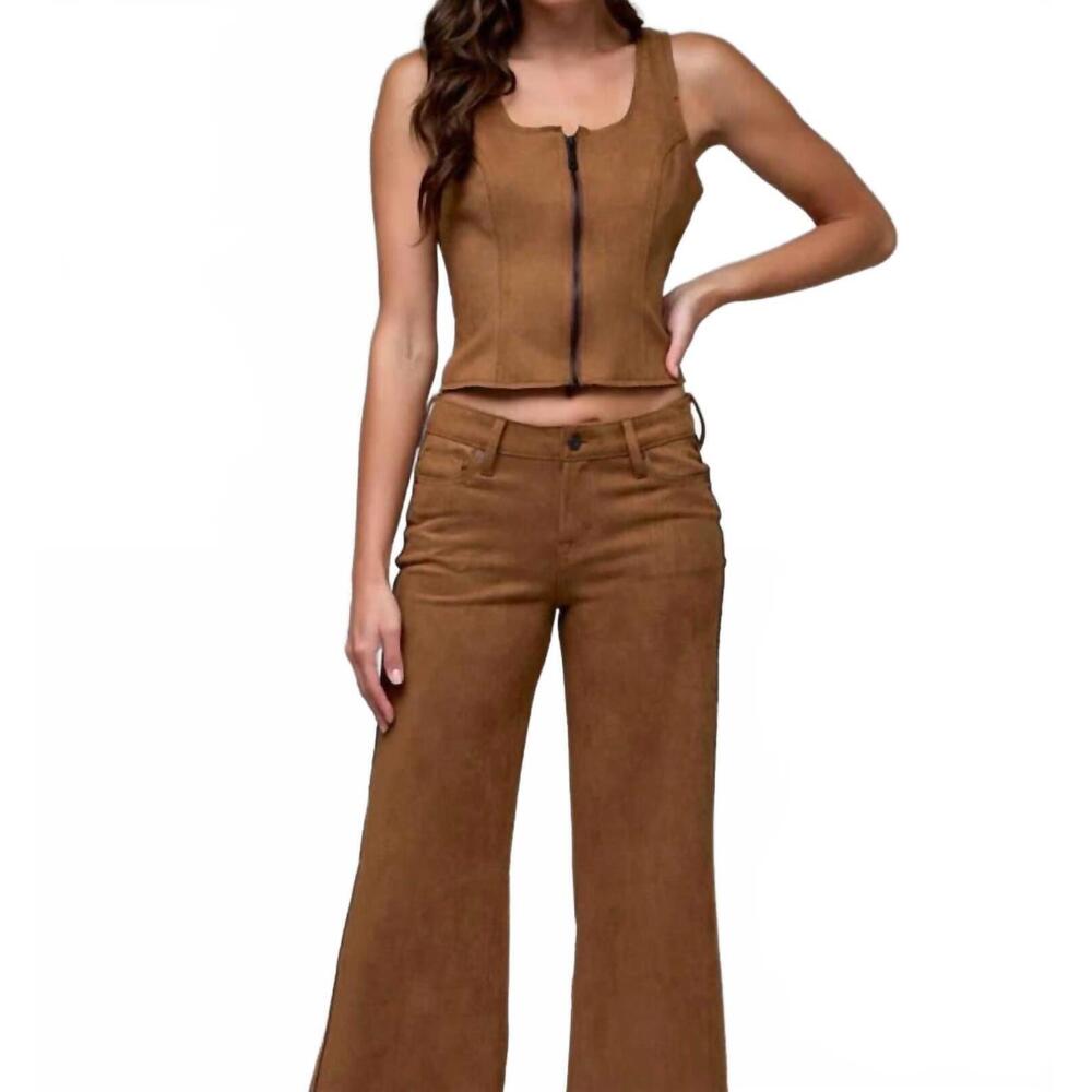NEW HIDDEN rebel bodycon front zipper top in caramel suede